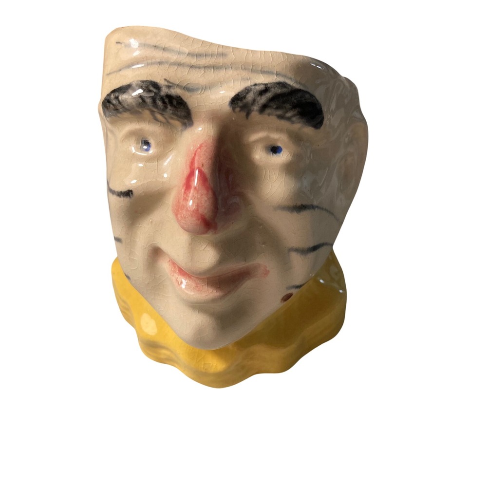 Vintage Belgium Novelty Clown Head Vase 4" Ceramic Chip‎